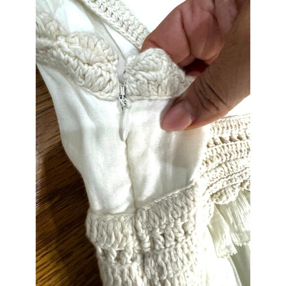 ULLA JOHNSON Gisella ruffled Ivory crocheted cotton-trimmed ramie midi dress 2 - Picture 7 of 15